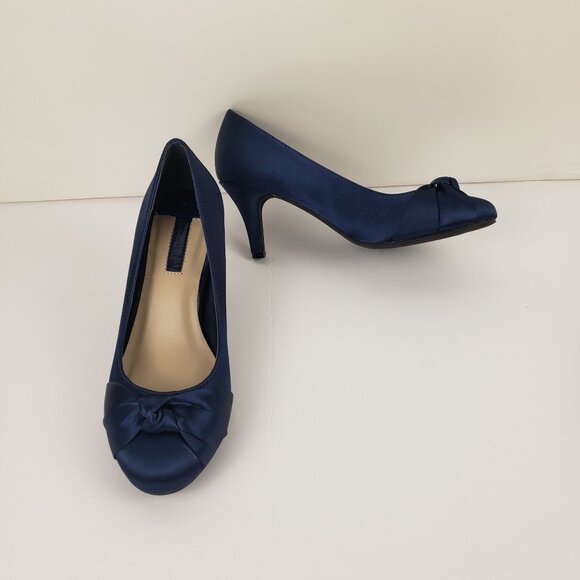 Dorothy Perkins US 7.5 UK 5 Dark Royal Blue Heels Brushed Satin Womens Shoes - Picture 2 of 14